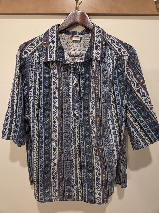 David Peet Tops - Vintage David Peet Geometric Stripe Short Sleeve Button Blouse